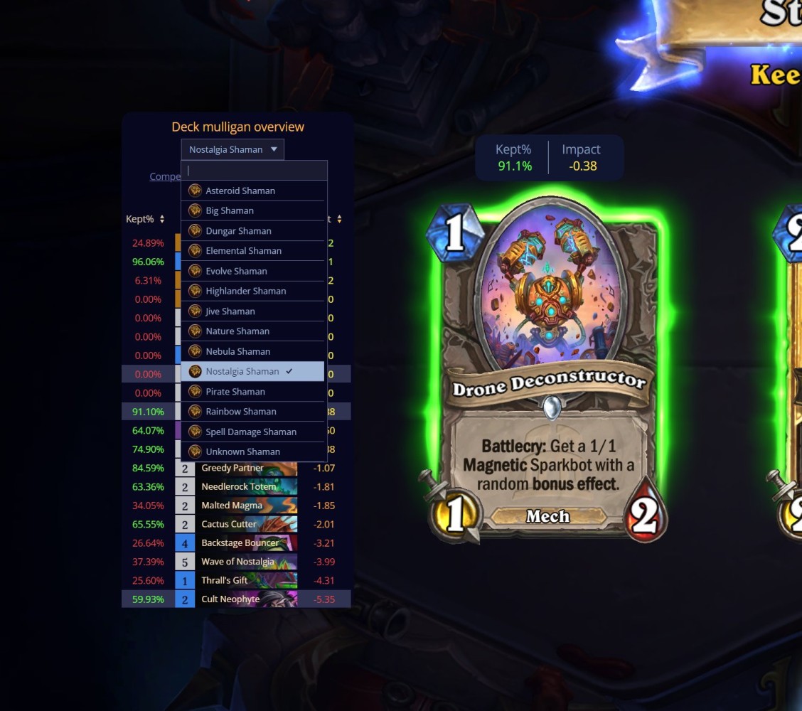 Winrate en fonction des cartes gardées ou échangées en main de départ dans Firestone